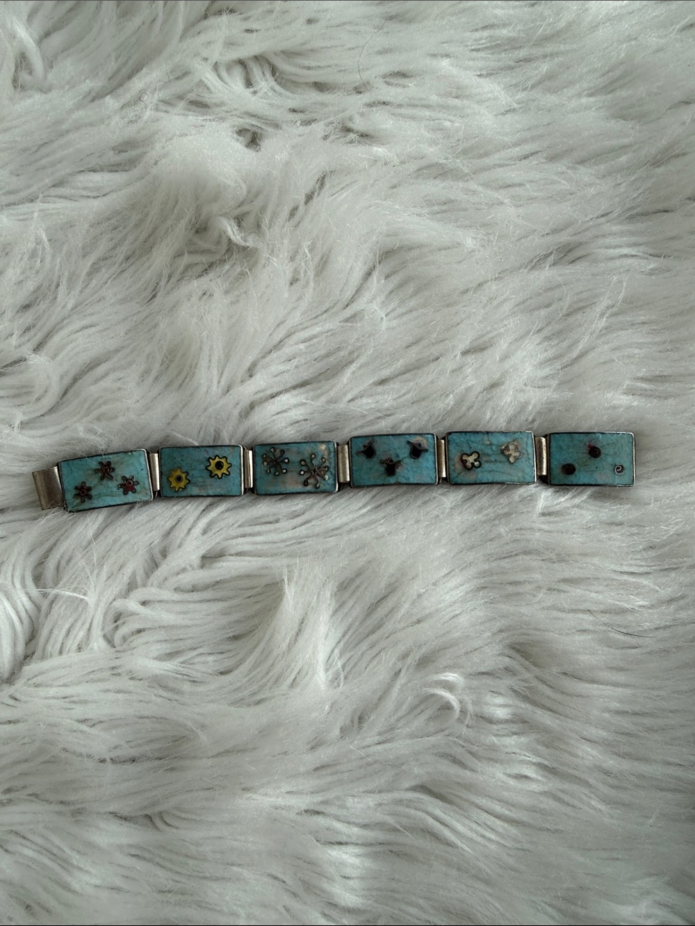 Handcrafted Turquoise Floral Tile Bracelet - Women Accessories